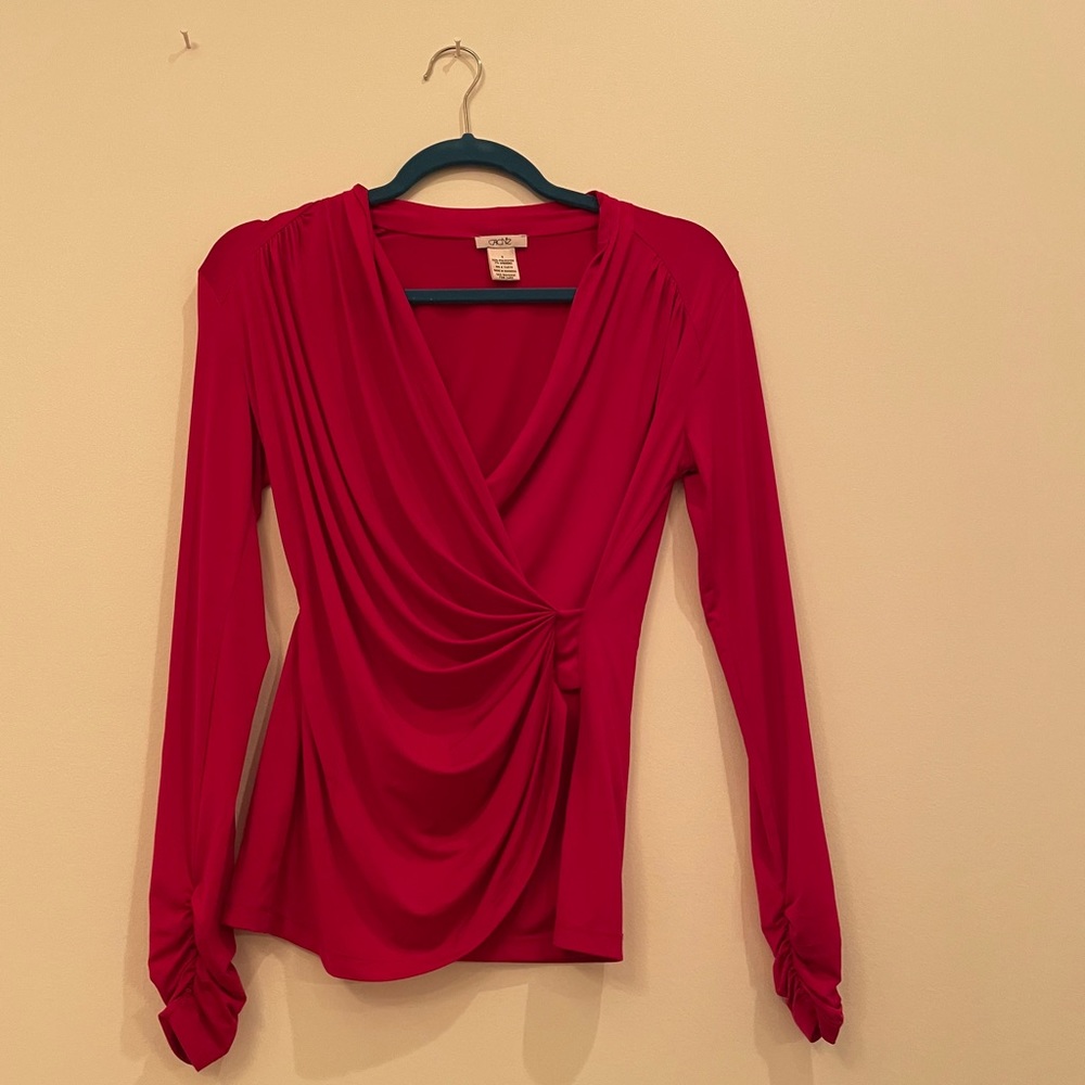Wrap around red v neck